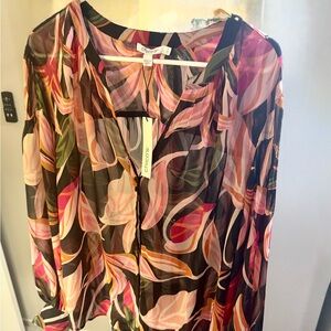 Chico's Vibrant Sheer Blouse with Pink and Black